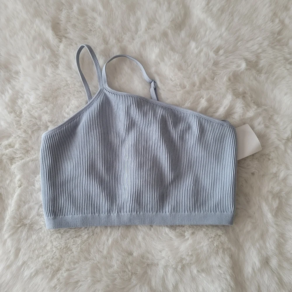 🩵AERIE SEAMLESS RIBBED ONE SHOULDER CROP TOP SIZE M - Picture 3 of 5